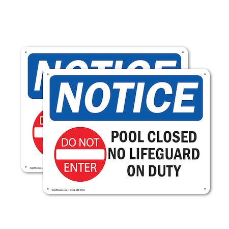 Signmission Pool Closed No Lifeguard On Duty, 10 in W x Rectangle, Plastic OS-2PACK-NS-P-710-L-17677
